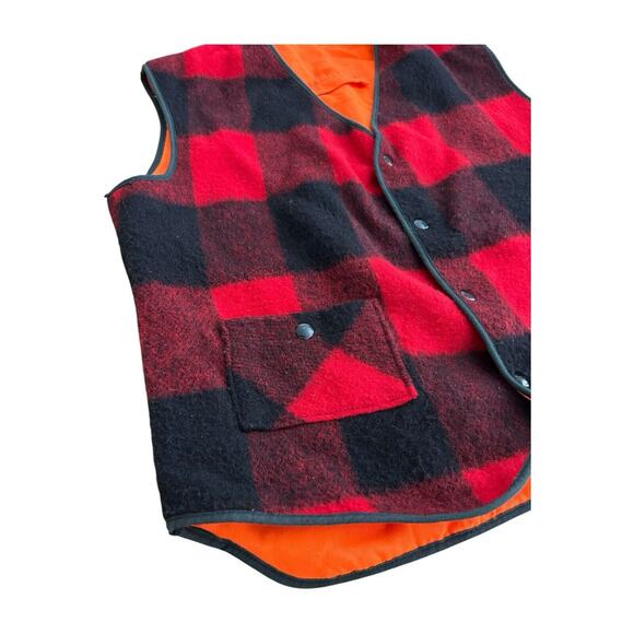Vintage Woolrich Buffalo Check Plaid & Orange Reversible Hunting Vest Size L - Picture 2 of 13